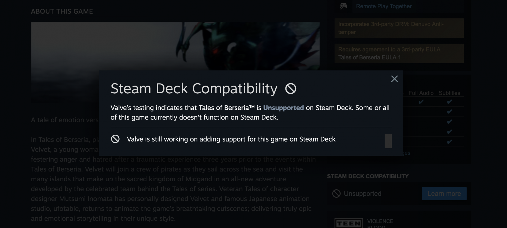 tales of berseria steam deck download