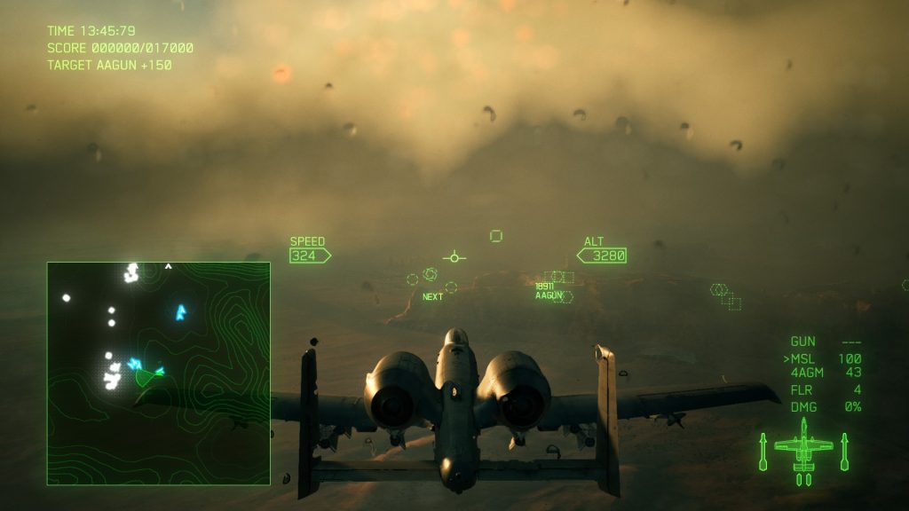 Third person view of flying a A10 in Ace Combat 7: Skies Unknown.