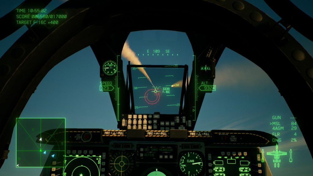 Cockpit view dog fight screen capture with missile trails from Ace Combat 7: Skies Unknown.