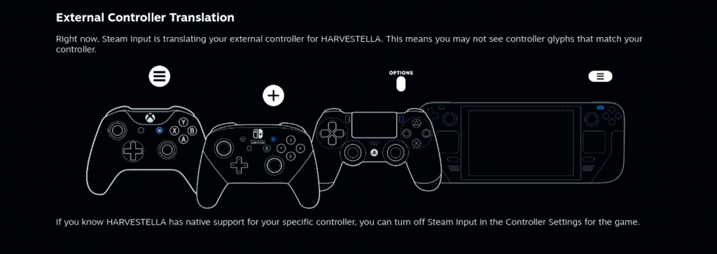 screenshot of external controller translation on game launch on the steam deck